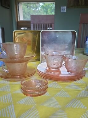Vintage Pink Depression Glass Tea Cup and Saucer Set